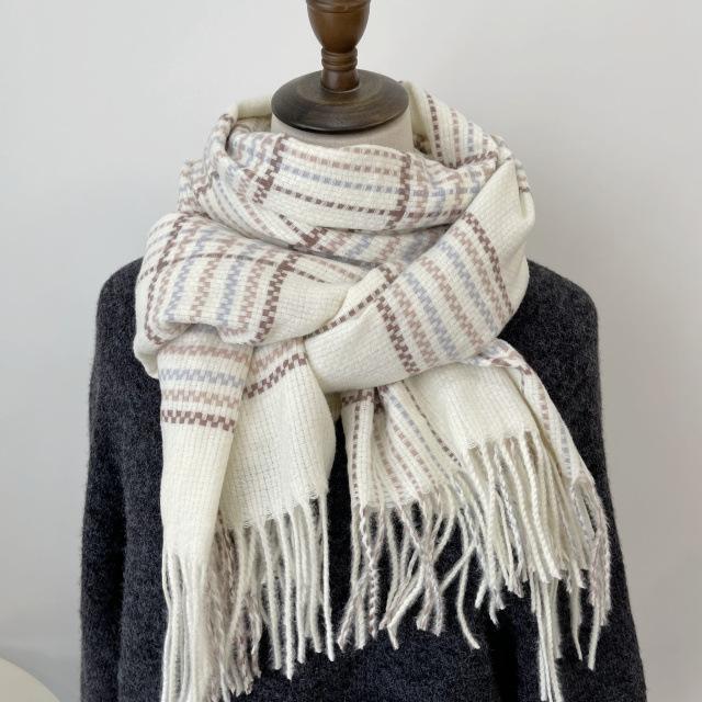 Korean plaid scarf women's autumn and winter atmosphere versatile college style imitation cashmere student couple scarf gift tide
