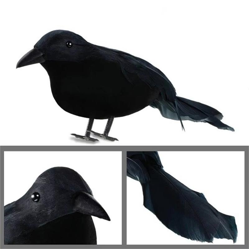 A95I-Halloween Decoration Simulation Black Crow Prop Set Fake Bird Ghost Halloween Black Crow Toys Scary Festival
