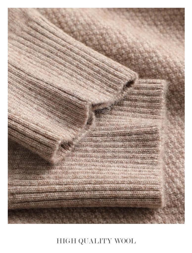 Men's Knitted Pure Wool Polo Shirt - Long-Sleeve Turn-Down Collar for Business Casual Wear