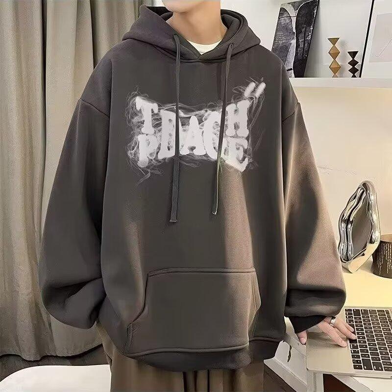 

Мужской свитер с капюшоном, повседневный свободный модный топ с буквенным принтом, универсальное пальто 5XL темно-серого