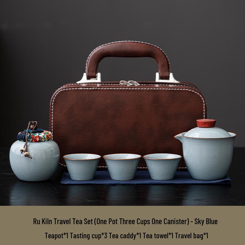 Portable Ceramic Tea Set: One Pot & Three Cups for Outdoor and Business Gifts