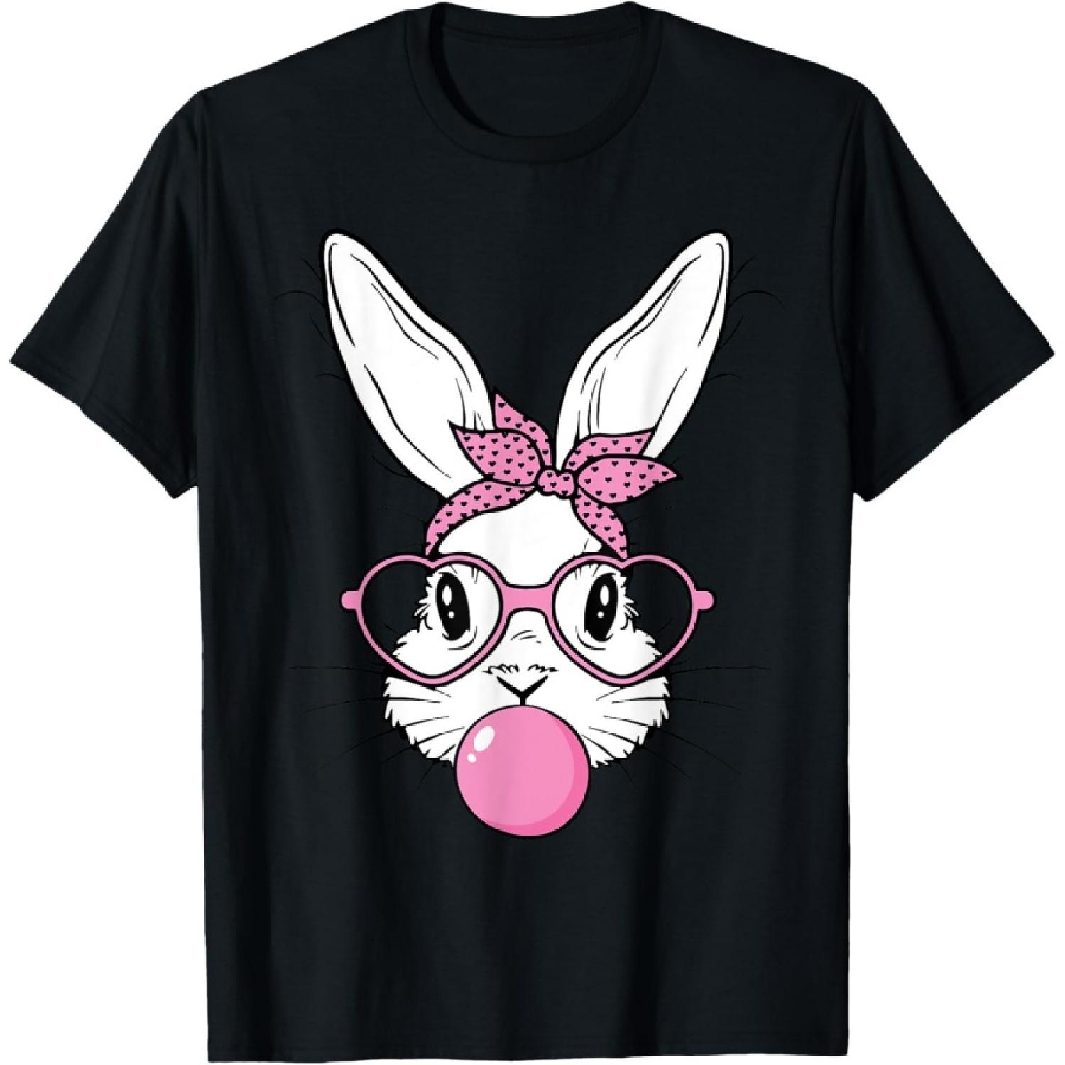 Cute Bunny Rabbit Face With Bandana Heart Glasses Easter Day T-Shirt S