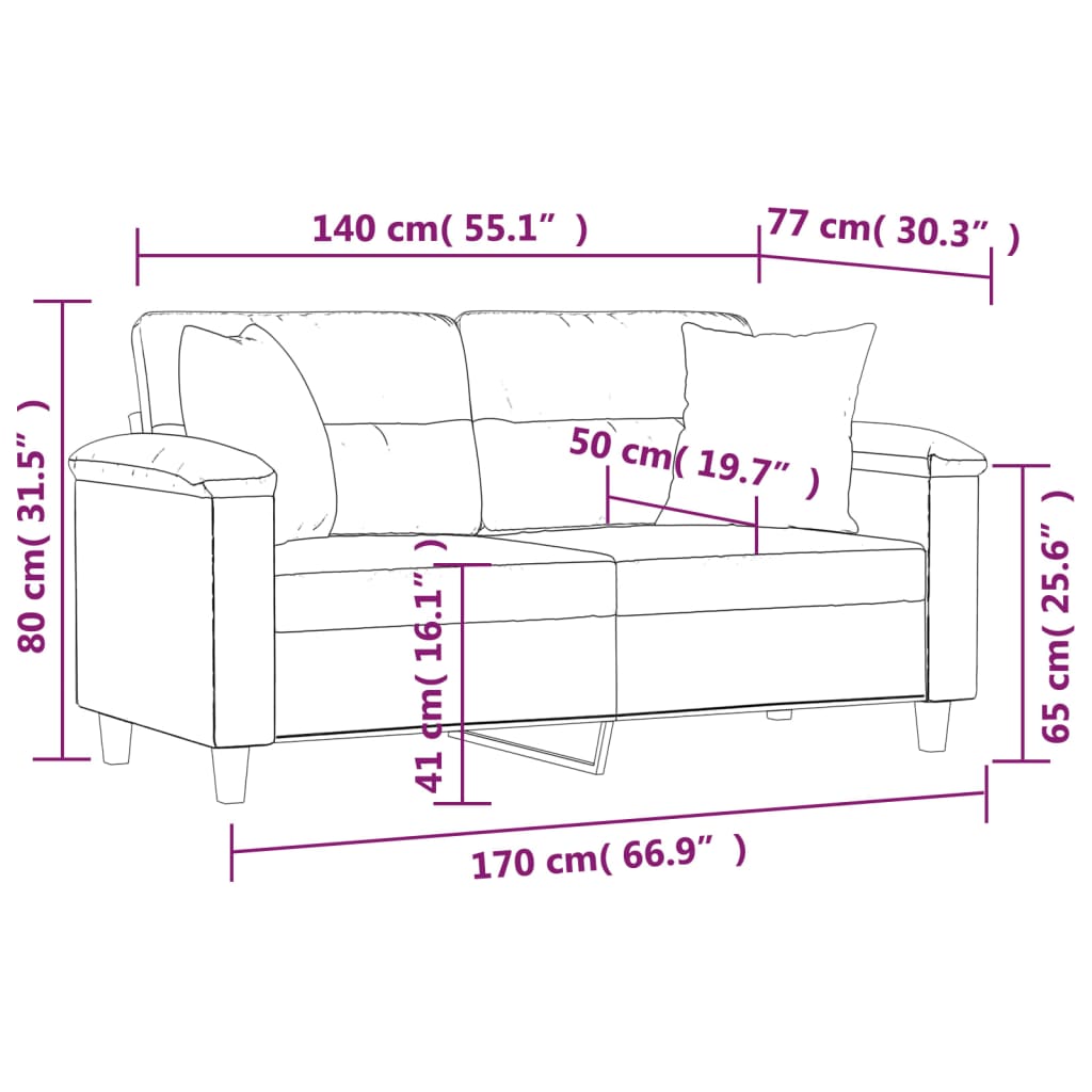 2 Seater Sofa with Cushions Cream 140 cm Microfiber Fabric