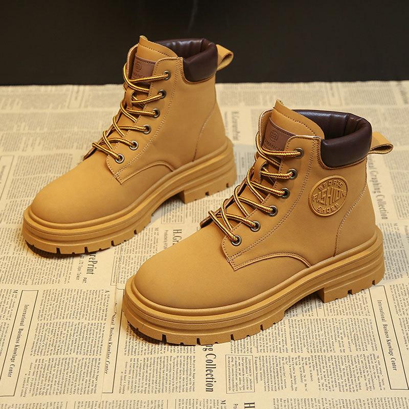 Martin boots women's autumn and winter new short boots high-top rhubarb boots yellow thick-soled British mountaineering boots