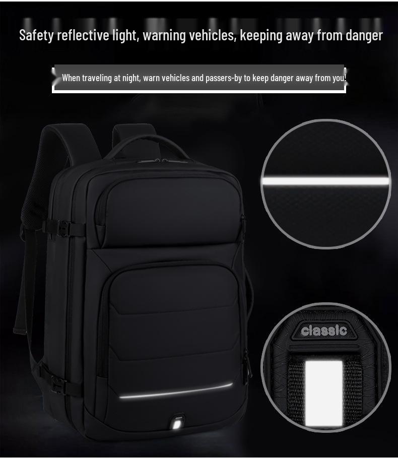 Expandable Water-Repellent Leather Laptop Backpack for Men - Large Capacity, Ideal for Business Trips and Commutes