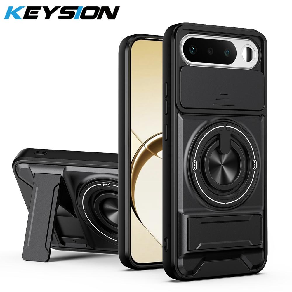 

KEYSION Magnetic Phone Case for Raelme 16 5G Slide Camera Protection Upright Kickstand 360 Ring Shockproof Cover for Realme16 5G for Realme 16 5G чёрный