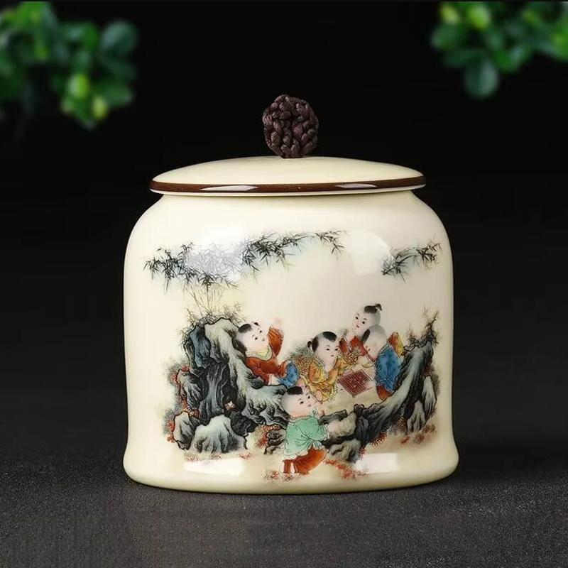Chinese Style Ceramic Tea Caddy Kitchen Seasoning Storage Jar Home Decoration Moisture-proof Sealed Tea Coffee Beans Storage Jar