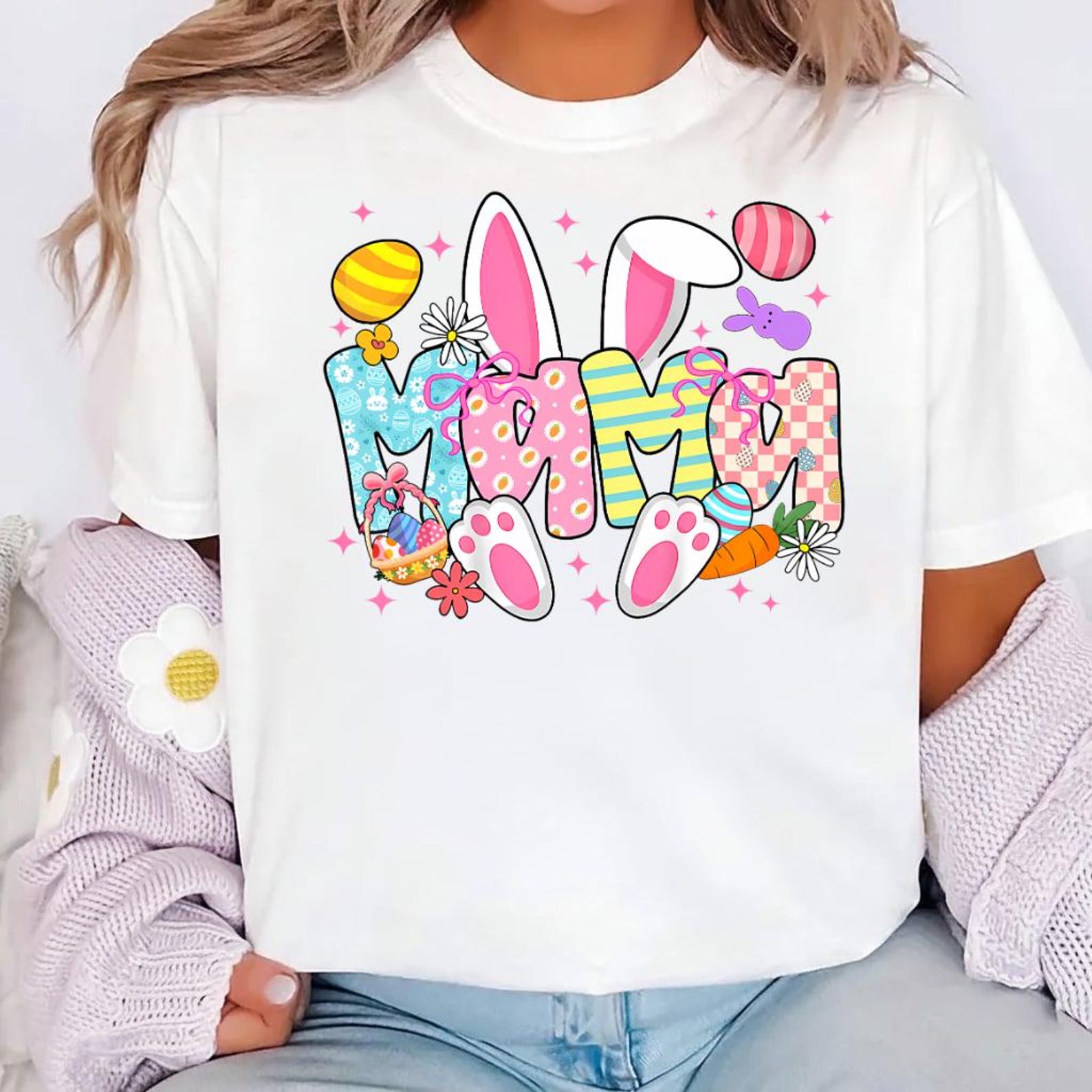 Easter Mama Bunny Ears Shirt, Coquette Bow Mom Tee, Spring Rabbit Women s Apparel S