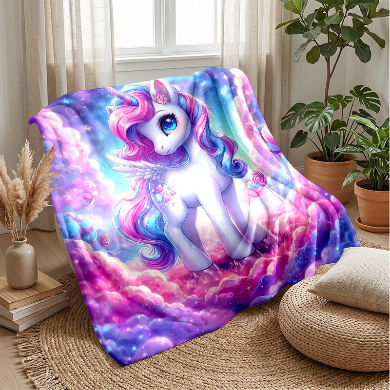 Rainbow Mane Unicorn Among Roses Theme blanket Lightweight Warm Flannel Blanket Decorative Throw Blanket for Home Decoration