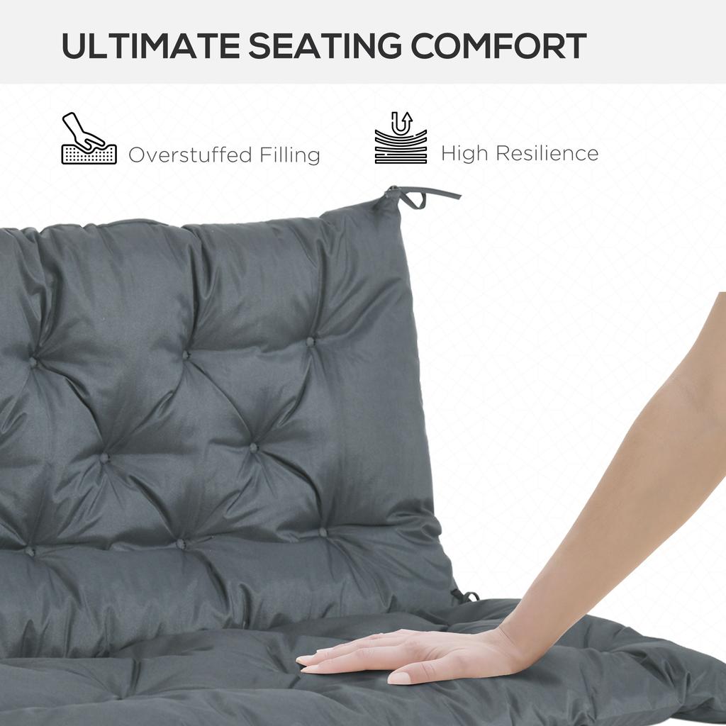 2 Seater Bench Cushion, Garden Chair Cushion with Back and Ties for Indoor and Outdoor Use, 98 X 100 Cm, Dark Grey