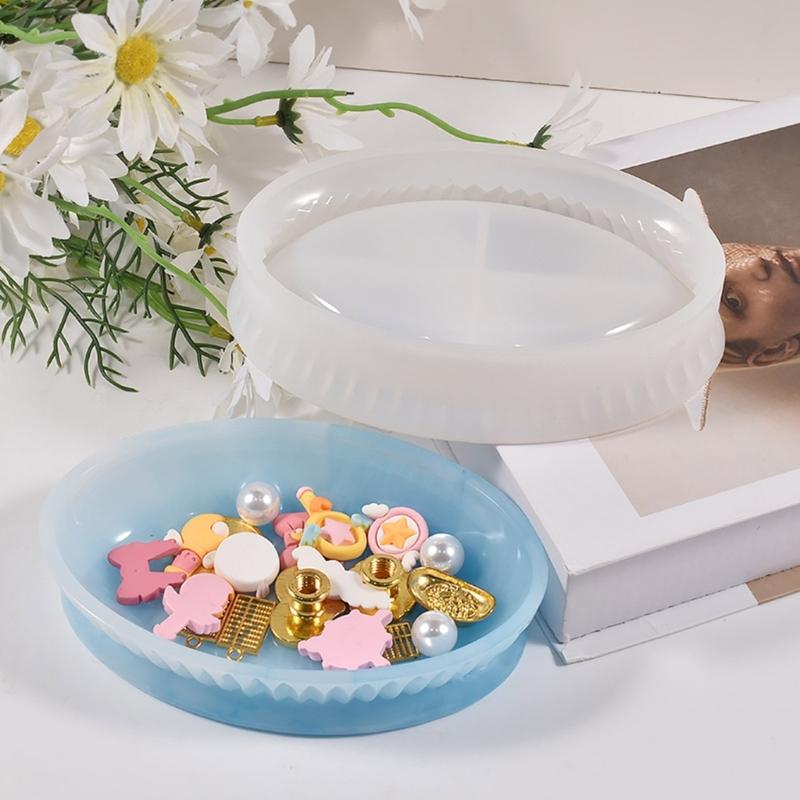 Crystal Dripping Resin Lace Storage Tray Oval Striped Dish Silicone Mold  Storage Box Ornaments for Jewelry Making