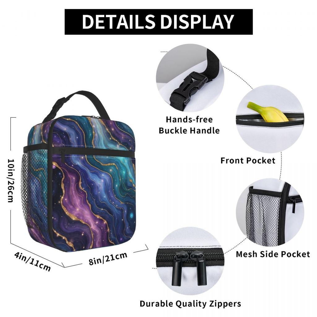 Blue Purple Gilded Luxury Gold Marble Insulated Lunch Bag for Women Cooler Thermal Food Box Tote Portable Lunch Boxes Container