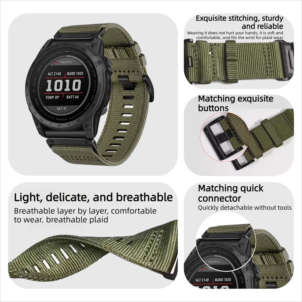 22mm/26mm QuickFit Nylon Strap for Garmin Fenix 8 Pro 8 7X 7 Pro/Tactix 8/Instinct 3 2X/Forerunner 970 965 955/Descent G2/Enduro 3