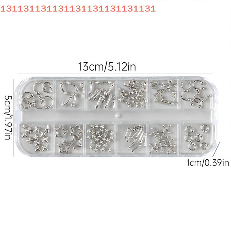 DIY Glamour Nail Decoration 12 Grids Gothic Punk Retro Metal Nail Jewellery 3D Gold Silver Nail Rhinestone Accessories