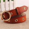 Round Buckle Cowhide Ling Hole Wide Belt Women's Versatile Decorative Casual Trouser Belt Belt with Skirt Korean Version