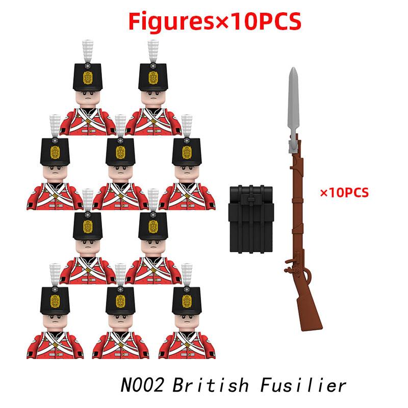 10 stücke Napoleonischen Kriege Militär Soldaten Bausteine WW2 Mini Figuren Französisch Britischen Fusilier Gewehre Waffen Spielzeug Für Kinder