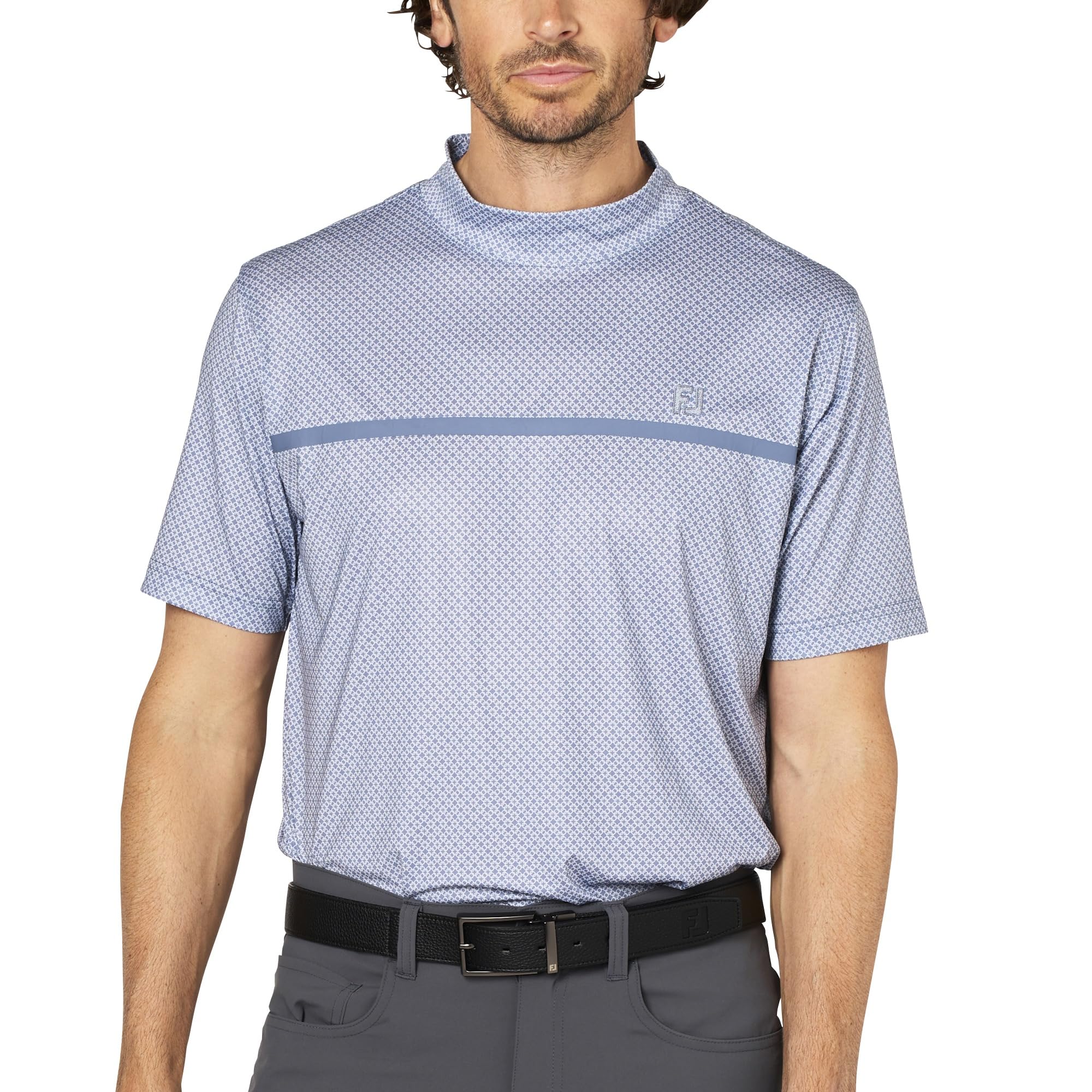 

FootJoy Men s XL Loop Print Short Sleeve Mock Neck Golf Shirt, White/Flint, Size XL (FJ-S25-S20, 34570-XL)