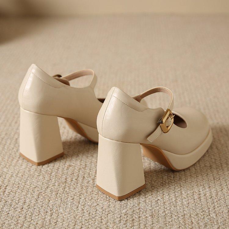 Mary Jane Shoes Women New Spring and Autumn French Retro One-line Buckle Heels Thick Waterproof Platform Single Shoes