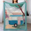 Vintage Caravan by the Sea Throw Blanket Warm Accent Blanket for Living Room Decoration