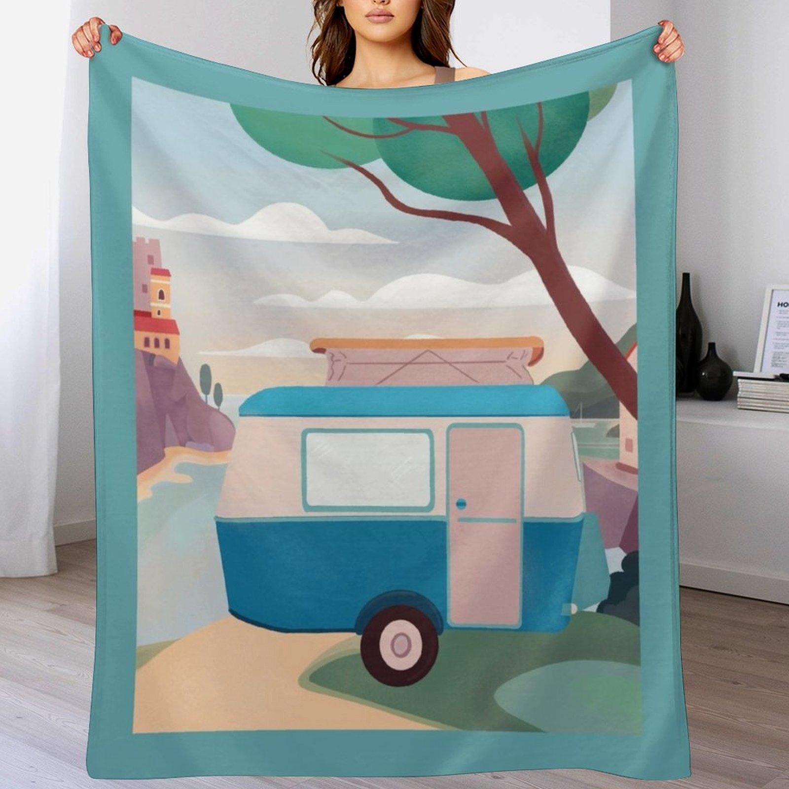 

Vintage Caravan by the Sea Throw Blanket Warm Accent Blanket for Living Room Decoration 102x76cm(40x30in)