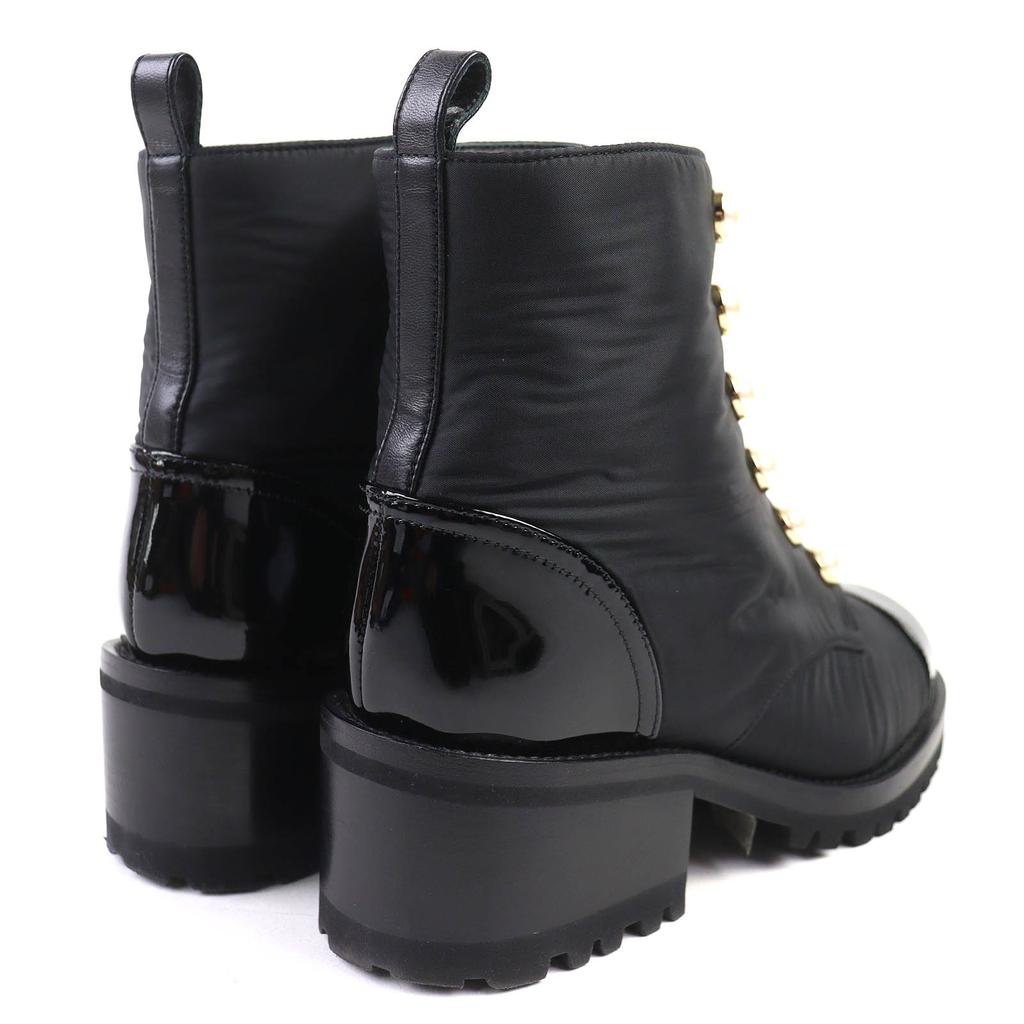 Excellent CHANEL short boots COCO Mark pearl front zip patent 38 G45183 23B Used