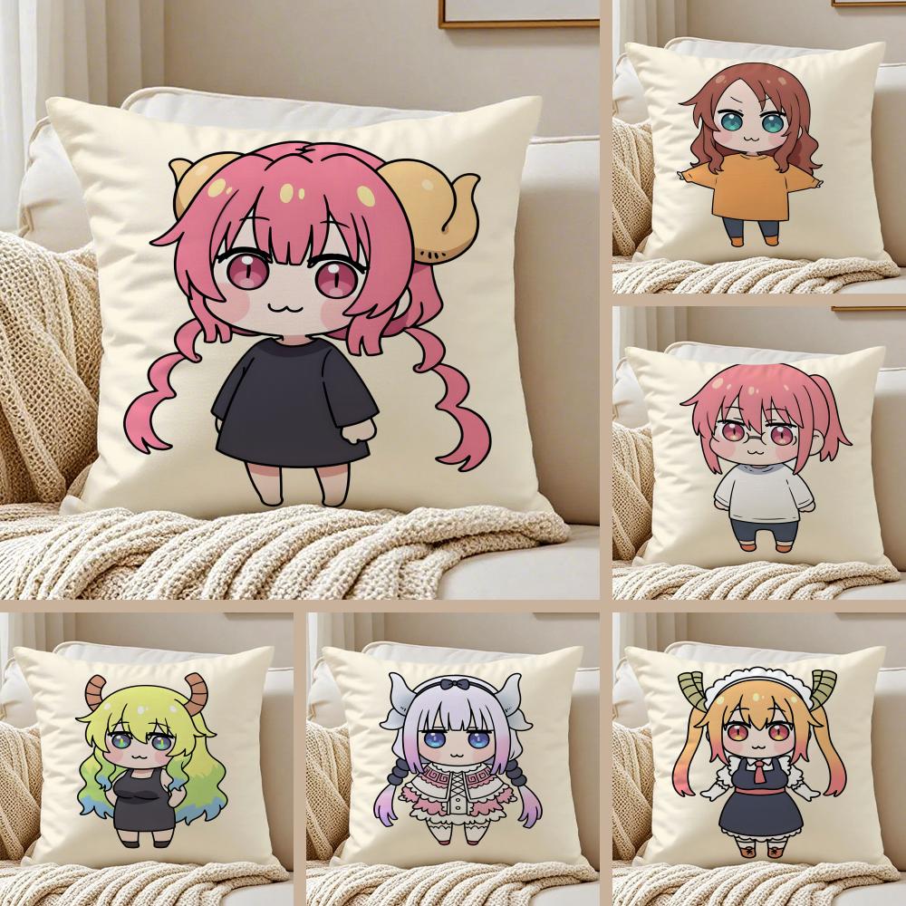 Cute Anime MMiss Kobayashis Dragon Maid Cushion Cover Pillowcase Antidustmite Invisible Zipper Short Plush Sofa Cushion