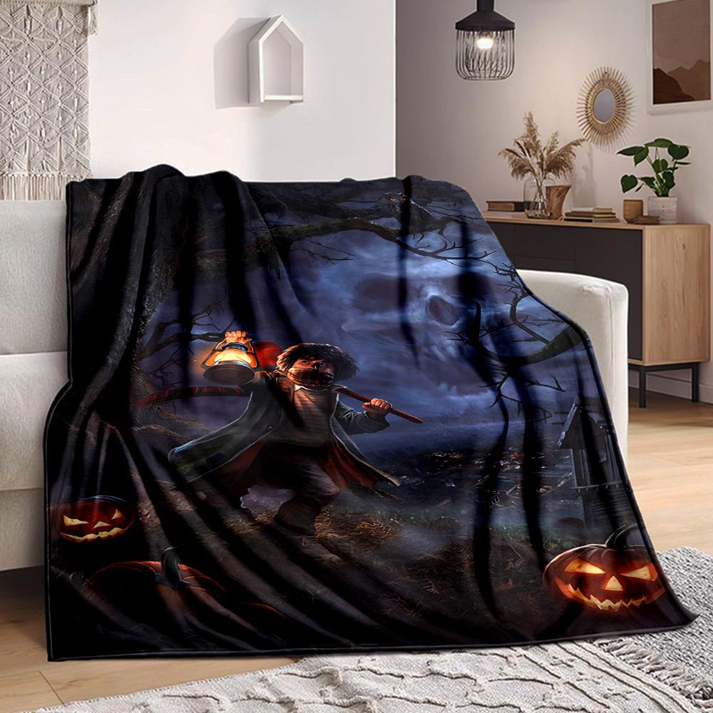 

1PC Halloween, Ghostly Scene Blanket Soft Warm All Season Throw for Sofa, Bed, Car, Office Vibrant Colorful Design, Durable & Cozy Gift 80cm×120cm