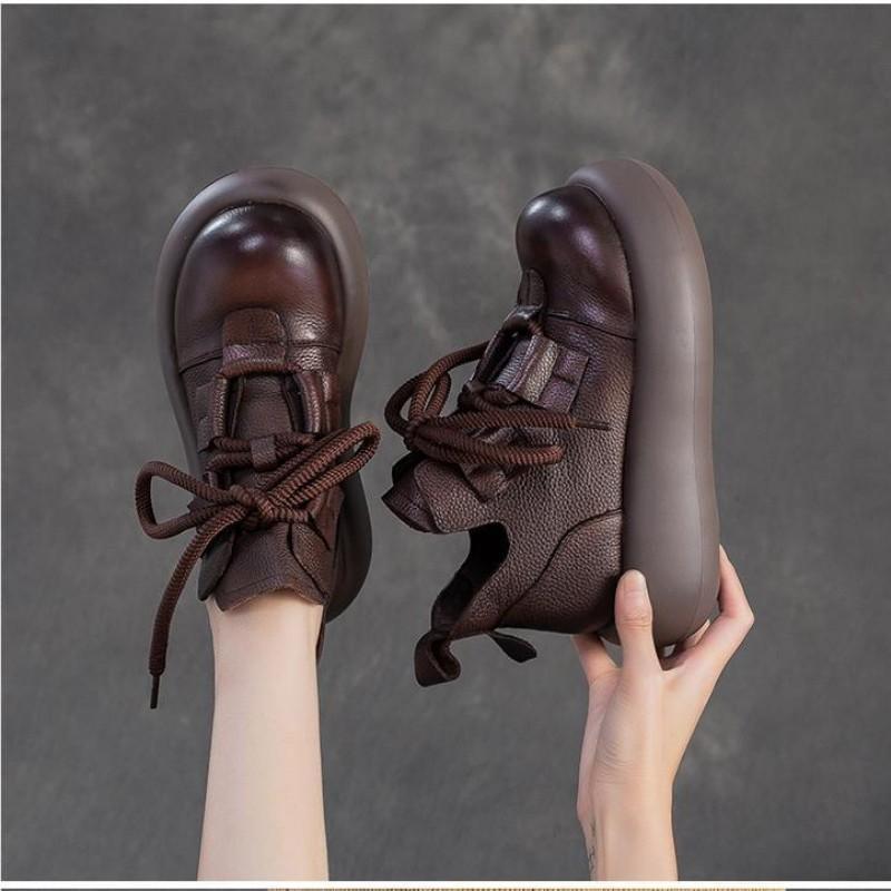 Fashion 6.5cm Genuine Leather Women Sring Autumn Platform Wedge Fashion Comfy Shoes Retro Loafer Pumps Flats Outdoor Walking Sneakers