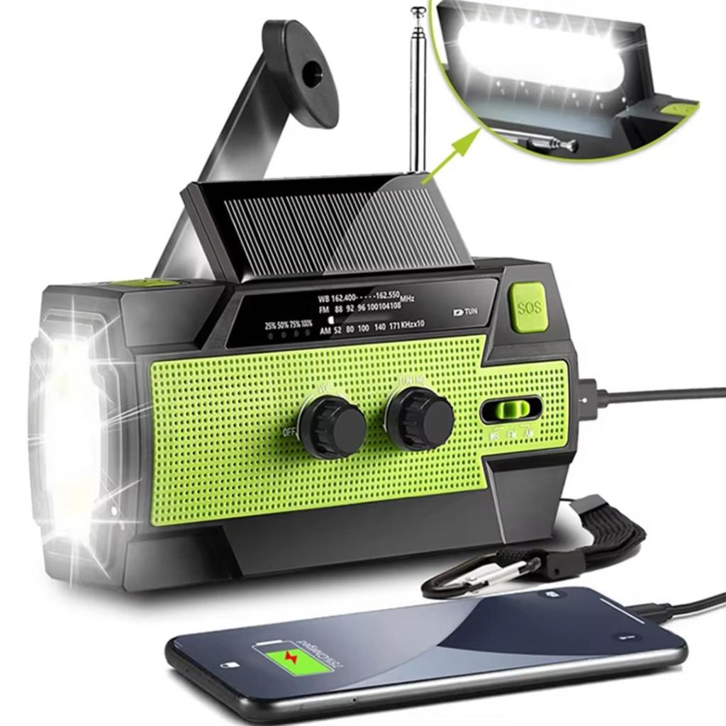 Portable Emergency Radio 4000mAh/Hand Crank Solar USB Charging FM/AM/NOAA LED Flashlight SOS Alarm Power Bank