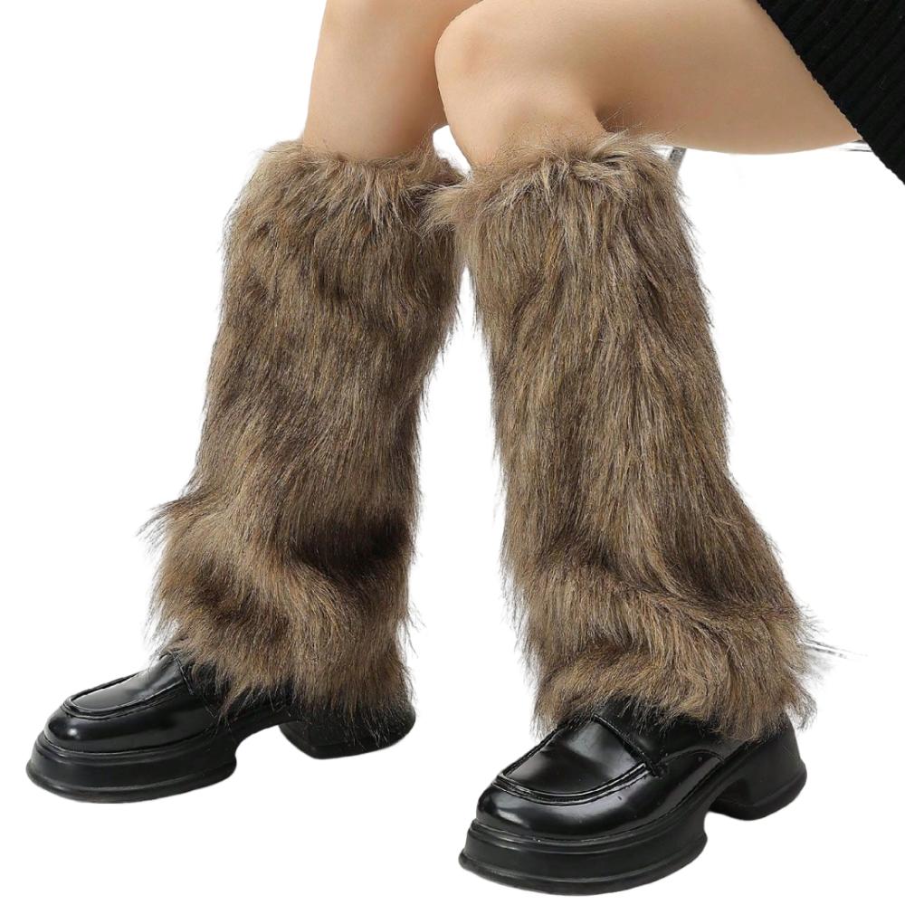 Japanese Style Furry Leg Warmers Faux Fur Knee High Girls Socks Fashion Long Tube Sock  JK