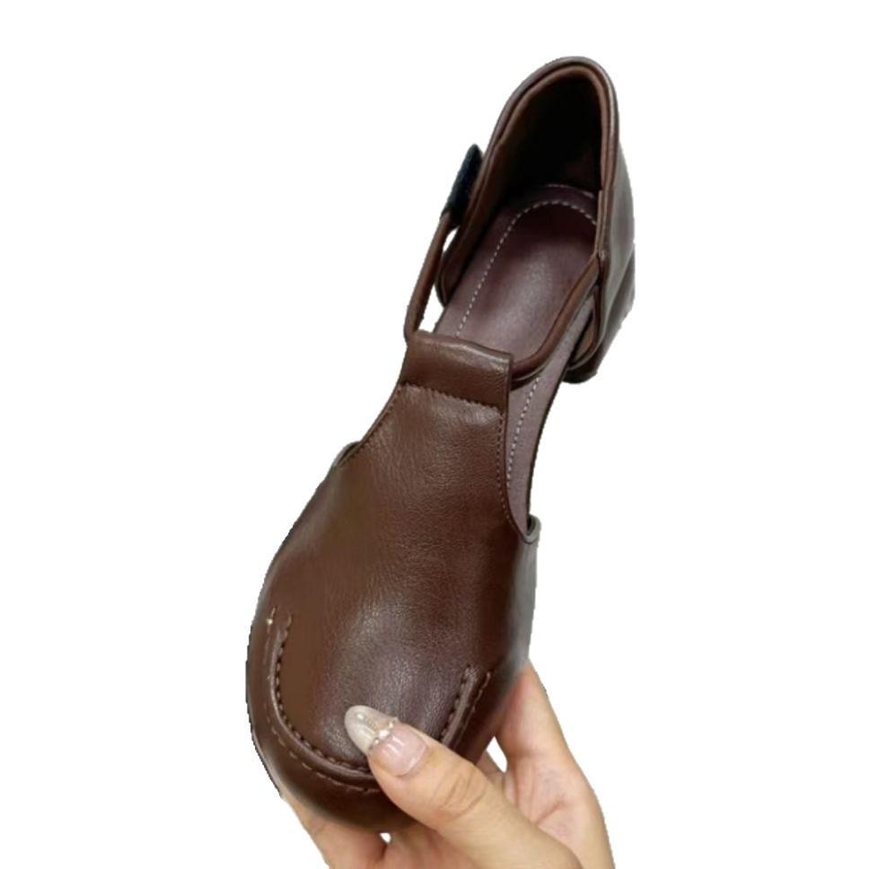 Baotou Hollow Women's Shoes Retro Medium Heel Sandals Spring and Summer New Fashion Shoes Thick Heel Sandals