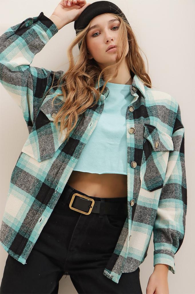 Damenhemd Neue Saison Mode Schwarz Kariert Bedruckte Baumwolle Übergröße Safarijacke Hemd