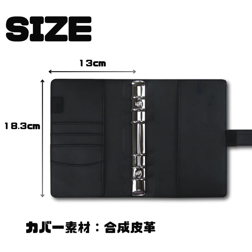 ENN LLC Binder A6 6 Löcher PU-Leder 12 Taschen mit Etiketten (Schwarz)