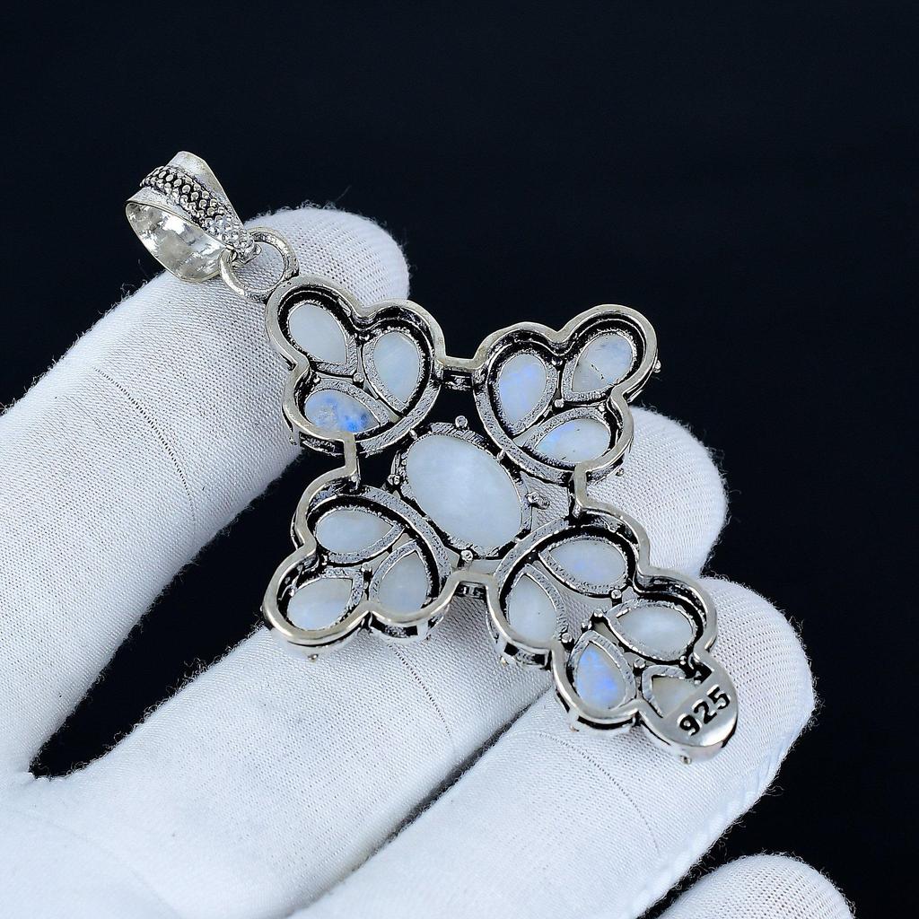 Księżycowy Krzyżyk Wisiorek, Srebro Próby 925 Ręcznie Robiona Biżuteria, Księżycowy Srebrny Wisiorek, Biżuteria na Imprezę dla Kobiet, Wisiorek Prezent Noworoczny