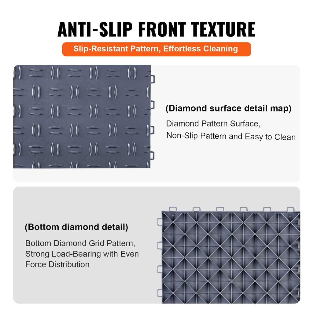 Garage Tiles Interlocking, 12 X 12 X 0.53 Inch 50 Pack Garage Floor Covering Tiles, Non-Slip Double-Sided Texture Garage Flooring Tiles, for Garages,