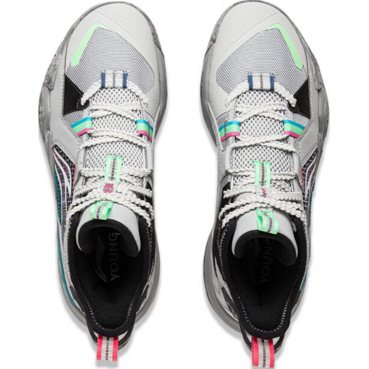 Li Ning Kids Basketball Synthetic Leather Fabric Comfortable Trendy Non-Slip Wear-Resistant Mid-Top Kids Basketball Shoes YKBU090-3