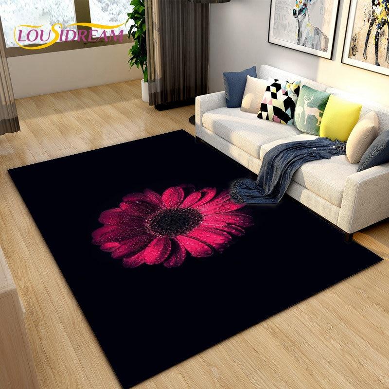3D Daisy Flower Pattern Area Rug,Carpet Rug for Living Room Bedroom Sofa Doormat Kitchen Decoration,Kids Play Non-slip Floor Mat