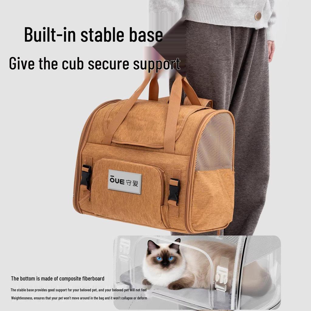 Expandable Breathable Pet Backpack: Large Capacity, Double Shoulder & Handheld for Dogs and Cats