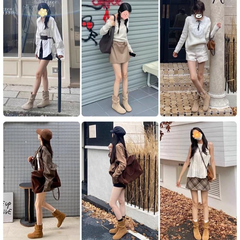 Cowhide Version~ Inner Height Increase Retro Short Boots Women's 2025 Autumn and Winter Western Martin Boots Round Head Short Tube Boken Stacking B