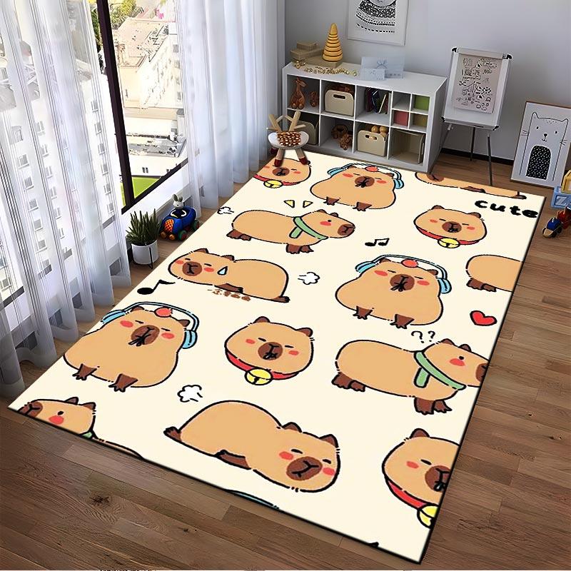 Cute Capybara Cartoon Pattern Carpet for Living Room Decoration Rug Suitable for Use As an Anti-slip for Living Room Bedroom Sofas