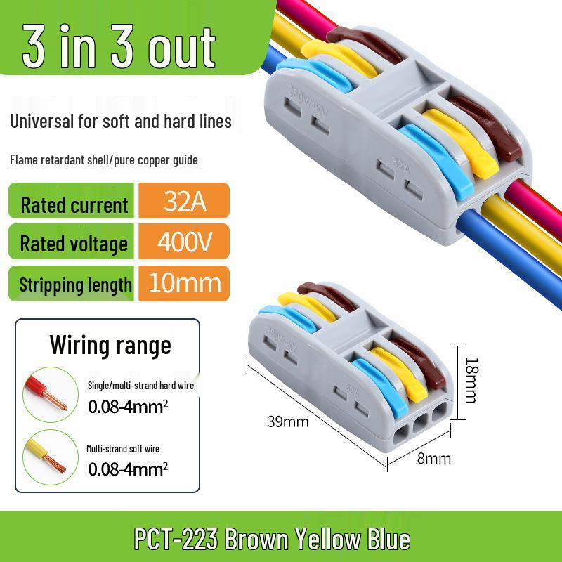 PCT Push-in Quick Wiring Terminal and Branch Connector for Stranded/Solid Wire, 2-in 2-out