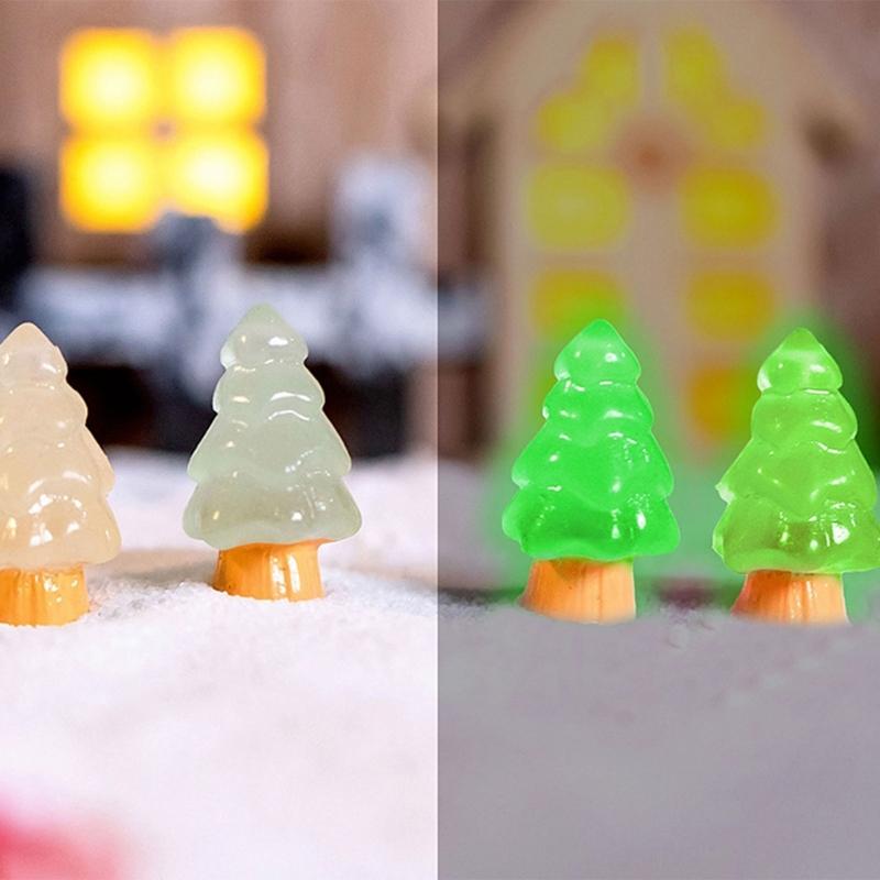 10 Pcs Microlandschaft Miniature Christmas Tree Decorations Snow Landscape Accessories Resin Crafts Luminous Ornaments