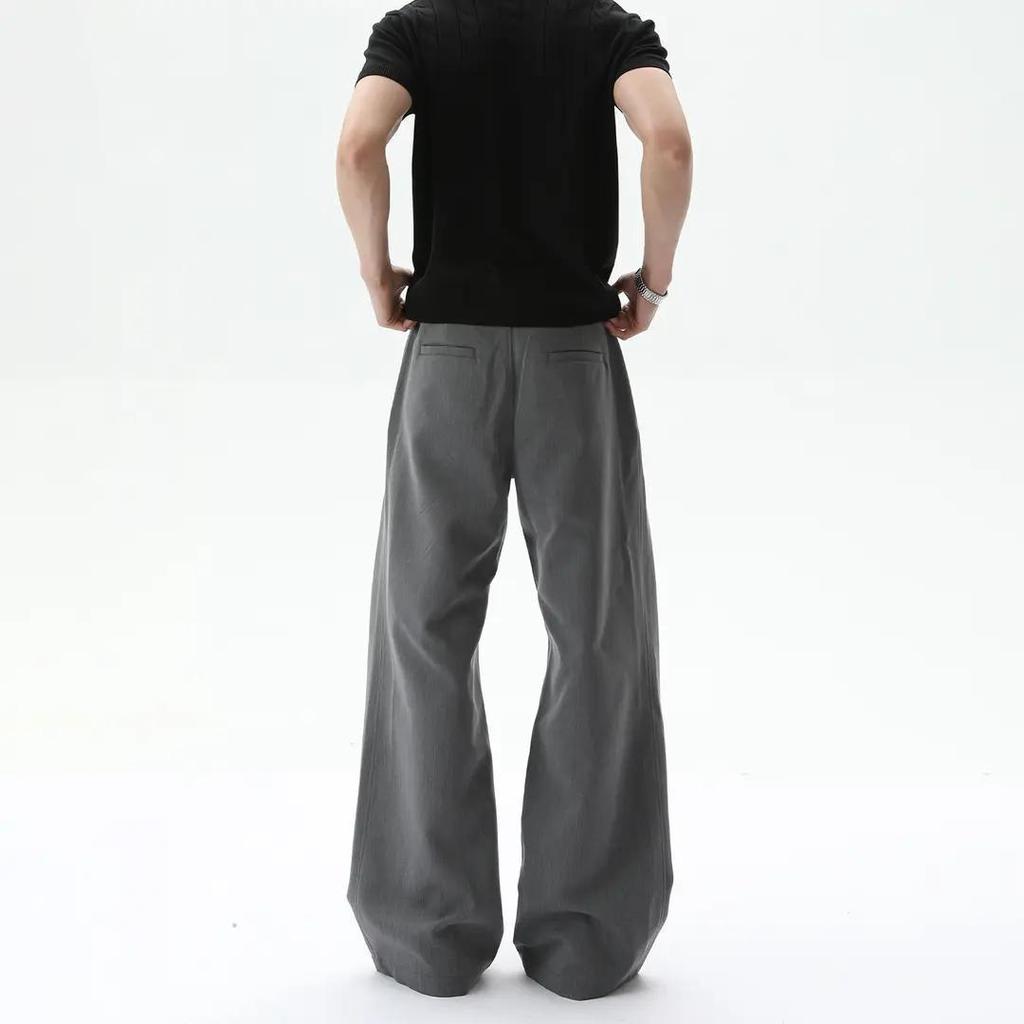 Retro 3D Pleat A-Line Scimitar Trousers - Men's Casual Loose-Fit American Style Pants