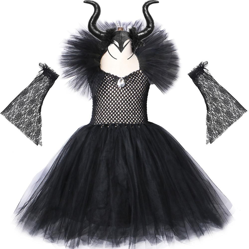 Girls' Maleficent Witch Costume Dress for Halloween Party - Mesh Skirt Set
