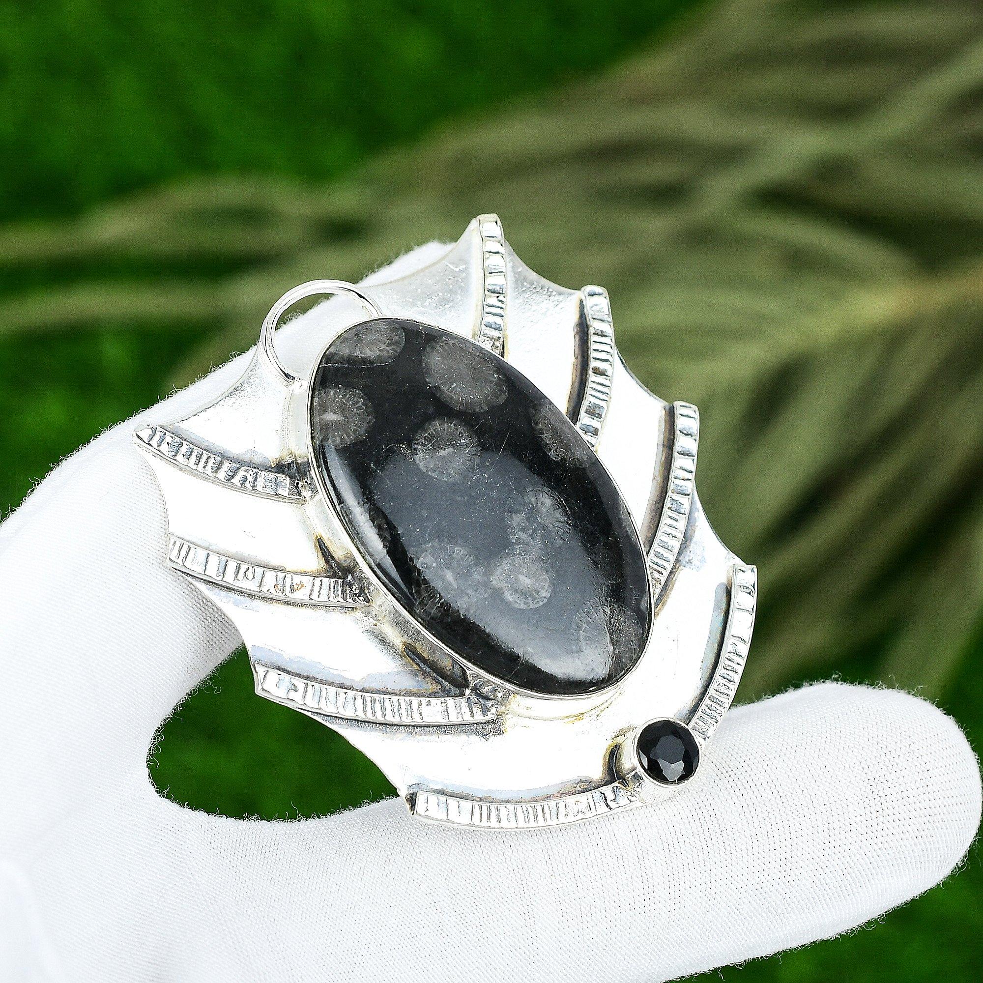 

Easter Sale Black Fossil Coral Gemstone Spinel Wife Pendant 925 Sterling Silver