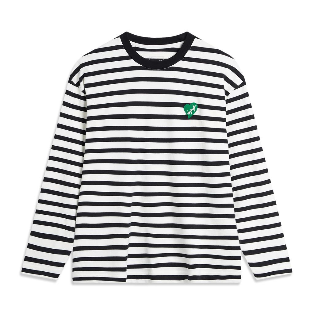 Li-Ning Striped Round Neck Casual Long Sleeve Drop Shoulder T-Shirt Women Tops Black AHSU716-1