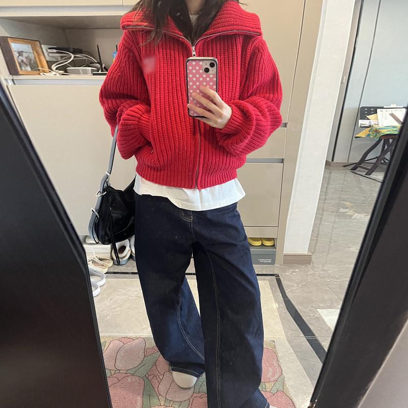 

Women s Red Knitted Sweater Coat, Winter 2026 Style - Cozy and Versatile One Size 45-65kg красный