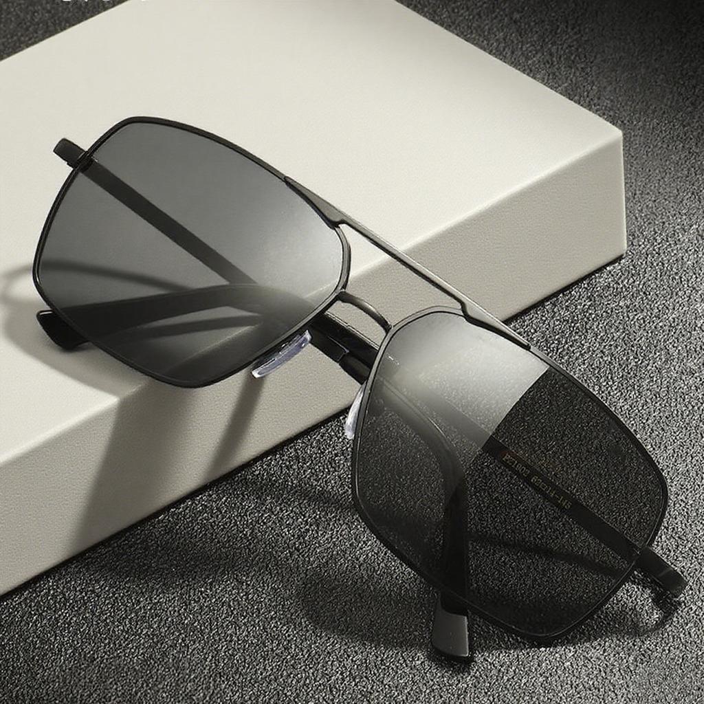 Men's Pilot Myopia Sunglasses UV Protection Anti-Glare Driving Eyewear with Near Sight Diopter Up To -4.0