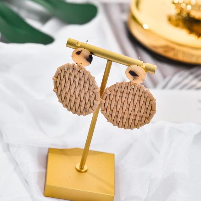 Korea Bohemia Handmade Geometric Drop Earrings For Women Imitation Rattan Straw Weave Knit Vine Earring Vacation Party Jewelry