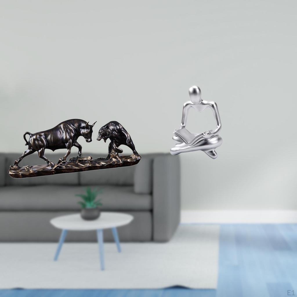 Modern Abstract Bull And Thinker Sculpture Creative Feng Shui Bear Cow Cattle Figurine Artwork for
